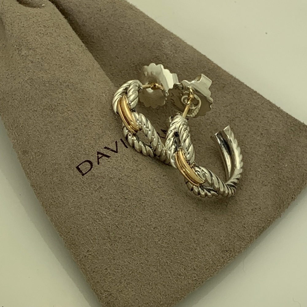 David Yurman Two-Tone Cable Hoop Earrings - Silver and Gold